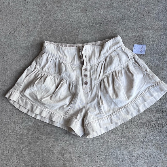 We The Free Pants - Free people we the free fleur high rise flouncy cotton denim shorts cream NWT